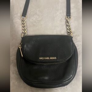 Michael Kors Black Leather Crossbody with Gold Accents